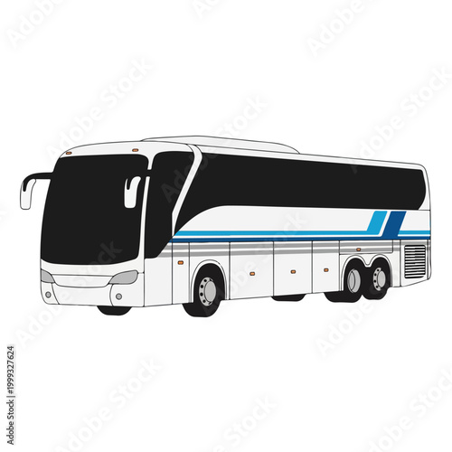 White tourist bus with blue stripe transportation vehicle