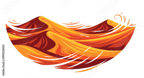 Vibrant orange and red abstract wave illustration on white background
