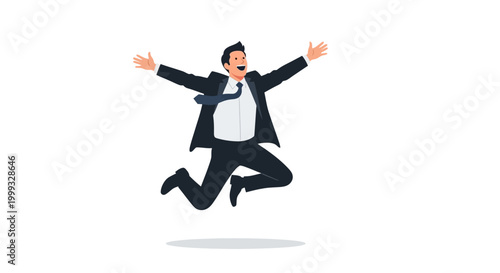 Businessman jumping in the air happily.