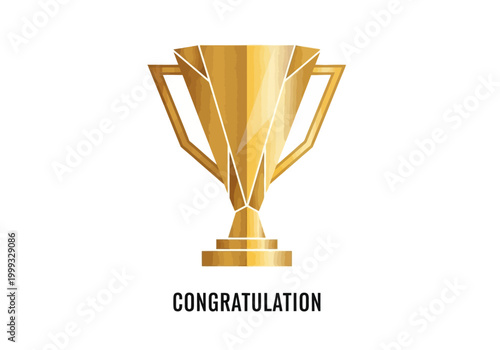 Gold vector illustration of a trophy with the word CONGRATULATION below it, symbolizing achievement and success