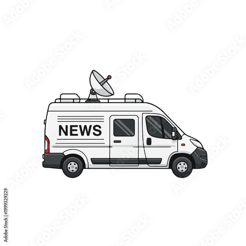 News van with satellite dish on roof for broadcasting