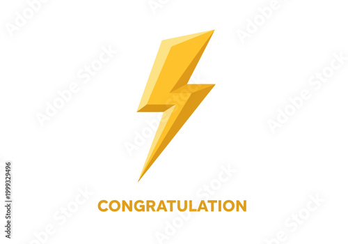 Golden Lightning Bolt Vector Thropy Icon with Congratulation Text