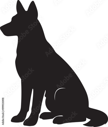 Black silhouette of a sitting german shepherd dog Vector