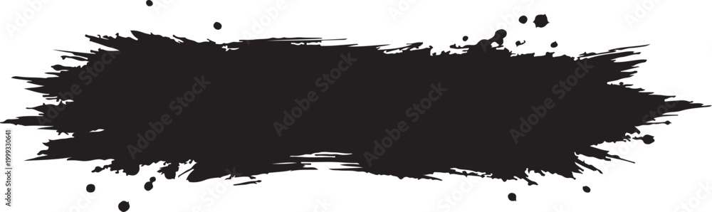 Naklejka premium Black ink brush stroke with splatters Vector