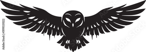 Black owl silhouette with wings spread Vector