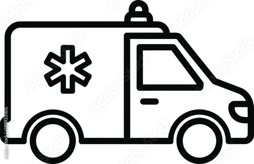 Emergency ambulance medical van icon line art vector illustration for clinic.