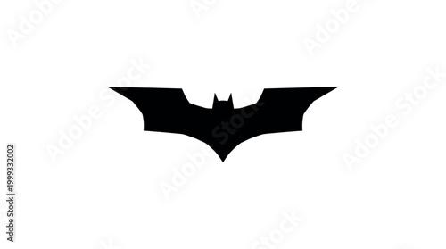 A black silhouette of a bat with spread wings