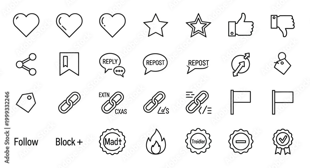 Fototapeta premium A collection of various social media icons and symbols are shown in a grid.