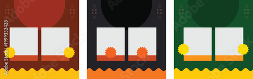 Modern restaurant food menu poster and flyer vector template design, print ready layout with three color variations and photo placeholders