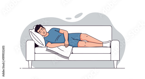 Man lying on a couch sleeping.