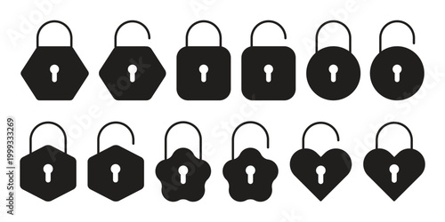 Locked and Unlocked Padlock Icons Representing Security, Access, Privacy and Protection