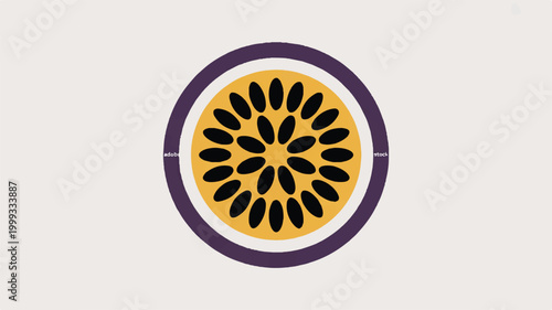 Yellow and purple circular design with black oval shapes