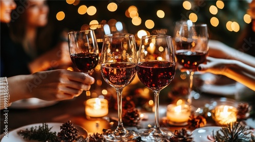 Celebratory wine glasses with festive ambiance