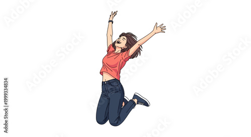 Young woman jumping in the air.