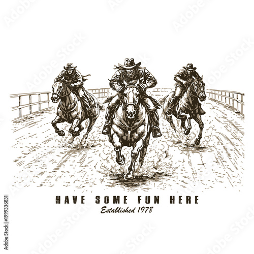Cowboy Horse Racing Action and Western Rodeo Competition Illustration