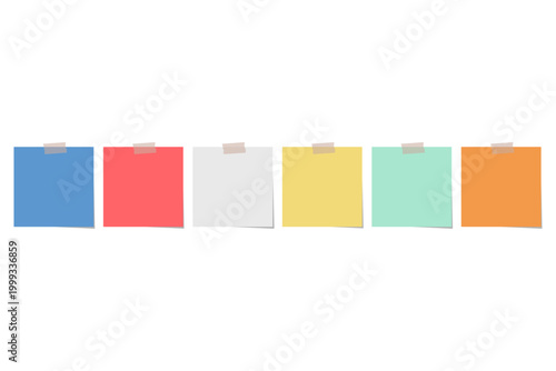Pastel sticky notes collection with tape minimal vector illustration isolated on white.