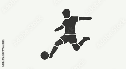 Silhouette of a soccer player kicking a ball, dynamic action pose, isolated on a light background, sport icon