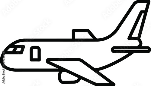Modern passenger airplane outline icon side view vector graphic illustration.