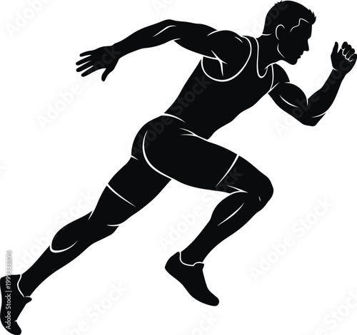 Black silhouette of a muscular man running fast in a sprinting pose