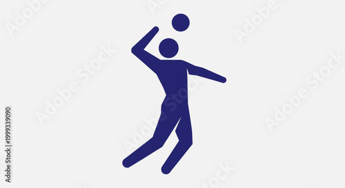 Blue silhouette of a person playing volleyball, isolated on a white background, representing sports and active lifestyle.