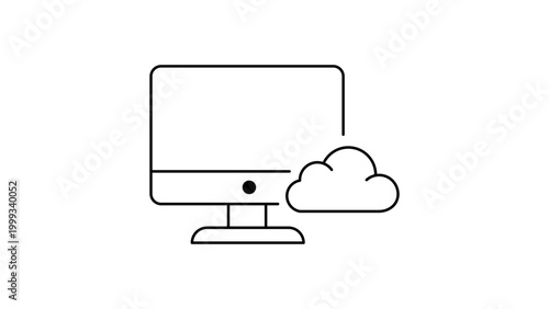 DaaS Desktop as a Service Minimalist Black Line Vector Icon on White Background Representing Cloud Computing and Remote Desktop Access with Editable Stroke and Scalable Outline Illustration.