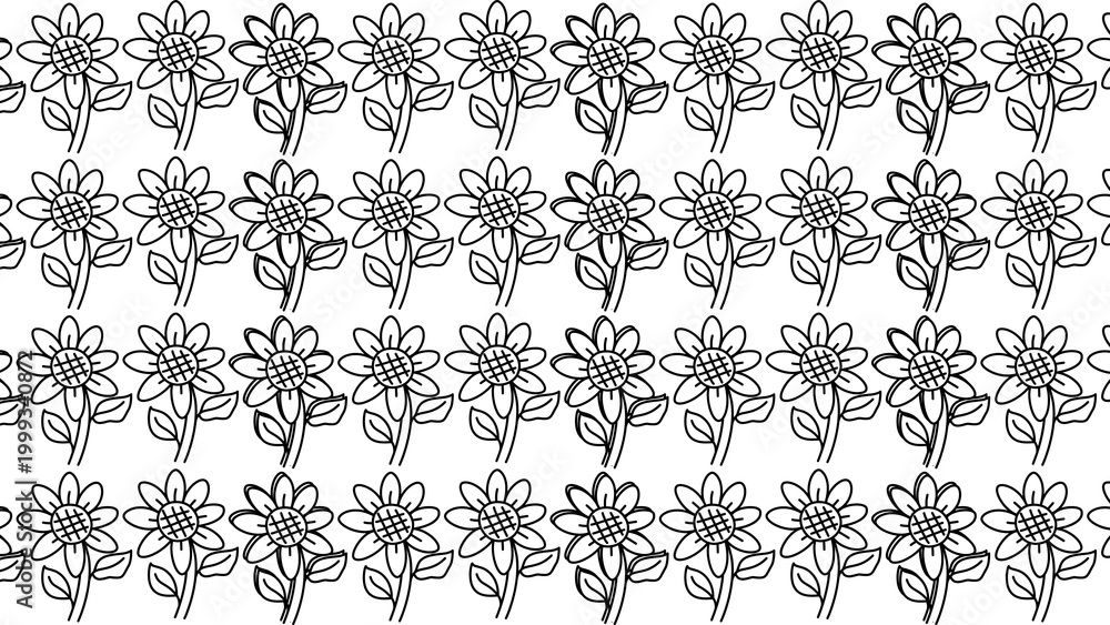 Obraz premium Seamless monochrome pattern featuring hand-drawn sunflower illustrations, creating an elegant and repetitive floral design ideal for textiles, backgrounds, and decorative purposes