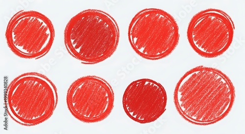 Red Crayon Circles - Hand-Drawn Elements for Design and Illustration.