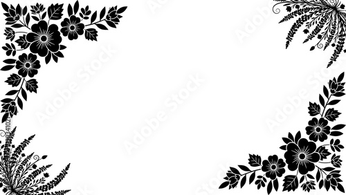 Photos Elegant black floral corner designs on a pristine white background, perfect for