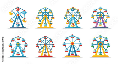Konstfotografi Collection of vibrant Ferris wheels, iconic amusement park rides, depicted in a