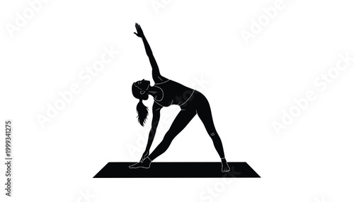 Vector silhouette of a woman practicing yoga in triangle pose