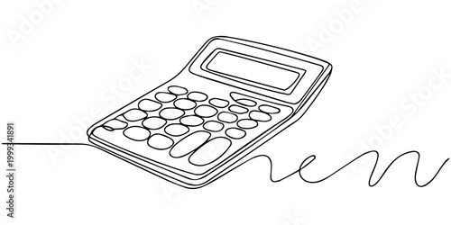 Continuous one line drawing calculator with pen. Budget planning concept. one line Icon drawing with white background, Continuous line drawing of a calculator, Calculator continuous one line drawing