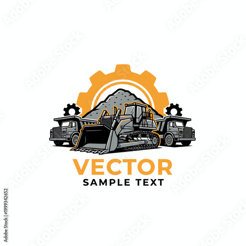 Heavy machinery operates at sunrise with industrial gear in background