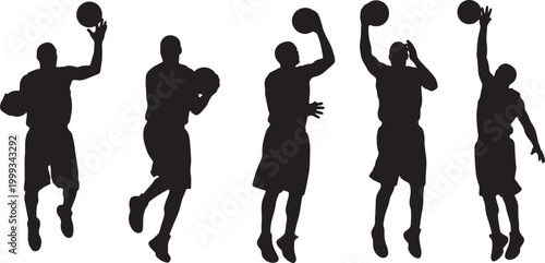 Black Solid Basketball Pro-Hop Silhouettes Set of Six on White Background