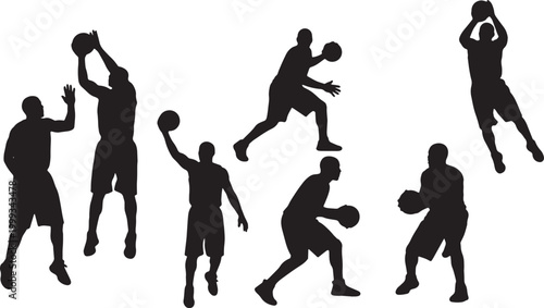 Black Solid Basketball Screen and Roll Silhouettes Set of Six on White Background