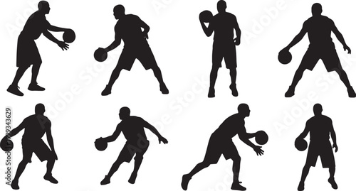 Black Solid Basketball Jab Step Silhouettes Set of Six on White Background