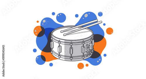 Snare drum with drumsticks on abstract background