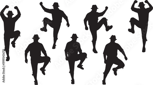 Black Solid Bavarian Schuhplattler Silhouettes Set of Six on White Background