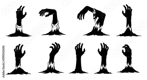 Zombie hands emerging from the ground in silhouette style