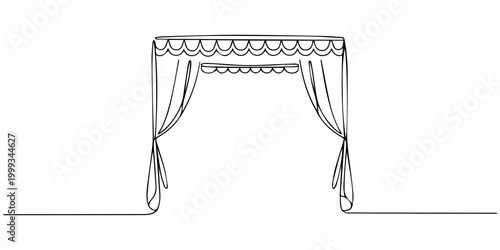 continuous line vector illustration of curtain curtain, One continuous line drawing of window with curtains. Concept of living room interioa with drape cloth in simple linear style. Editable stroke.