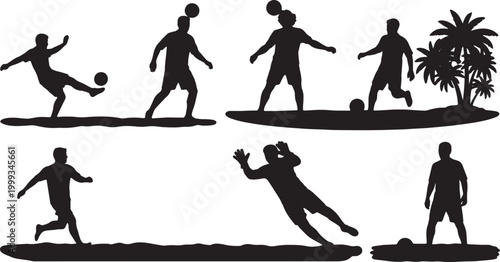 Black Solid Beach Soccer Palm Silhouettes Set of Six on White Background