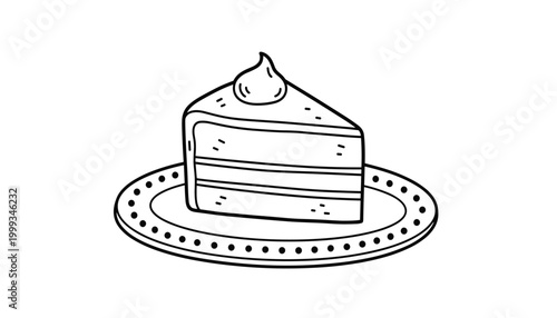 Vector hand drawn slice of cake on a plate