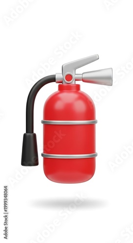 Red Fire Extinguisher 3D Render on White Background for Safety.