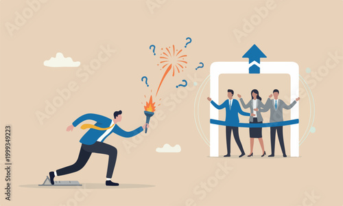 Εκτύπωση καμβά Advantage, businessman prepare to running with ignite firework