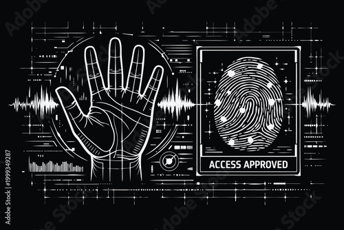 Biometric hand and fingerprint access approved illustration Vector