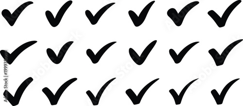 Collection of black check mark tick icons set for approval verification checklist and successful confirmation design