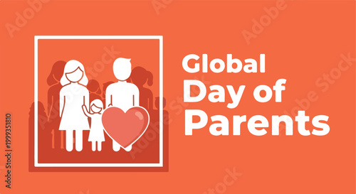Global Day of Parents. Family Illustration. Flat Vector Graphic. Orange Background Design.