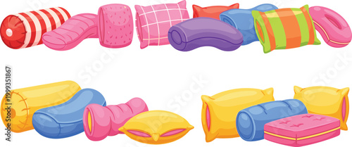Fotografía Colorful inflatable pillows and cushions set with different shapes soft air matt