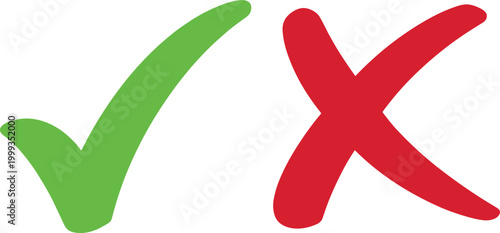 Green check mark and red cross symbols correct incorrect approval rejection validation concept simple flat vector illustration isolated background