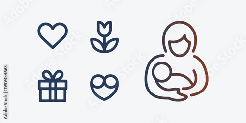 Mother's Day and Family Line Art Icon Set