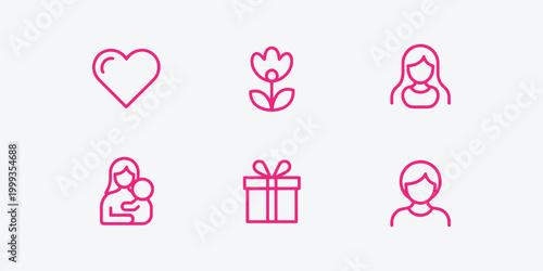 Mother's Day and Family Line Art Icon Set